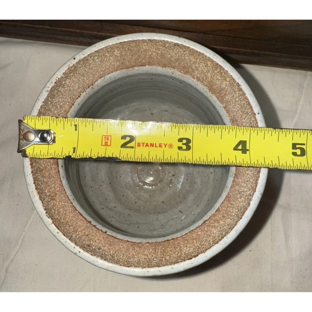 Hand Made Pottery Salsa Bowl signed Blue Gray‎ Brown 4.25